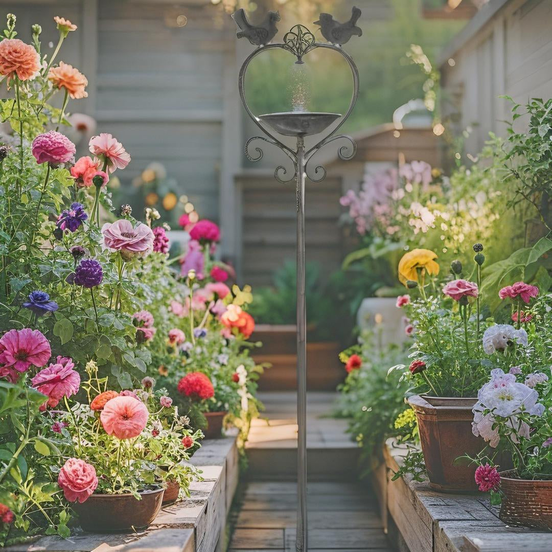 100cm Heart w/Birdfeeder + 2 Birds Garden Stake 18.5x12.5x100cm