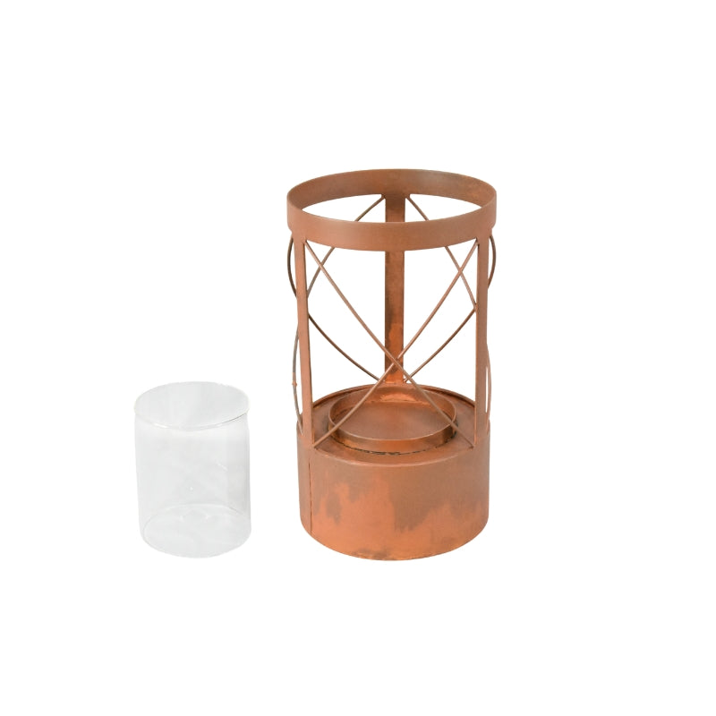 Rust Round Pillar Candle Holder 15x26cm