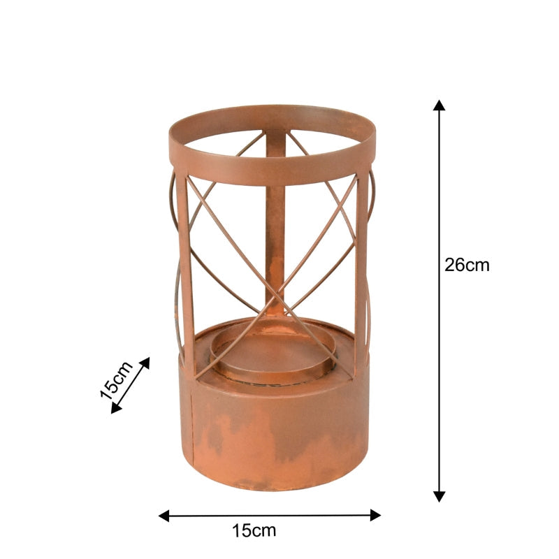 Rust Round Pillar Candle Holder 15x26cm