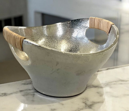 280A - Alumn Oval Bowl Rattan Handles 16X15X9