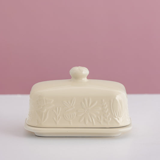 In The Meadow Cream Butter Dish, 9 x 15.6 x 10.6cm
