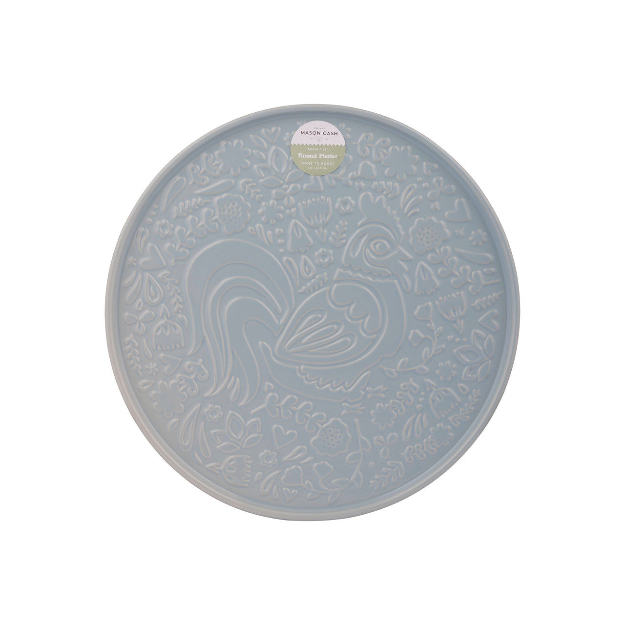 Home To Roost Blue Round Platter, 30 x 2cm