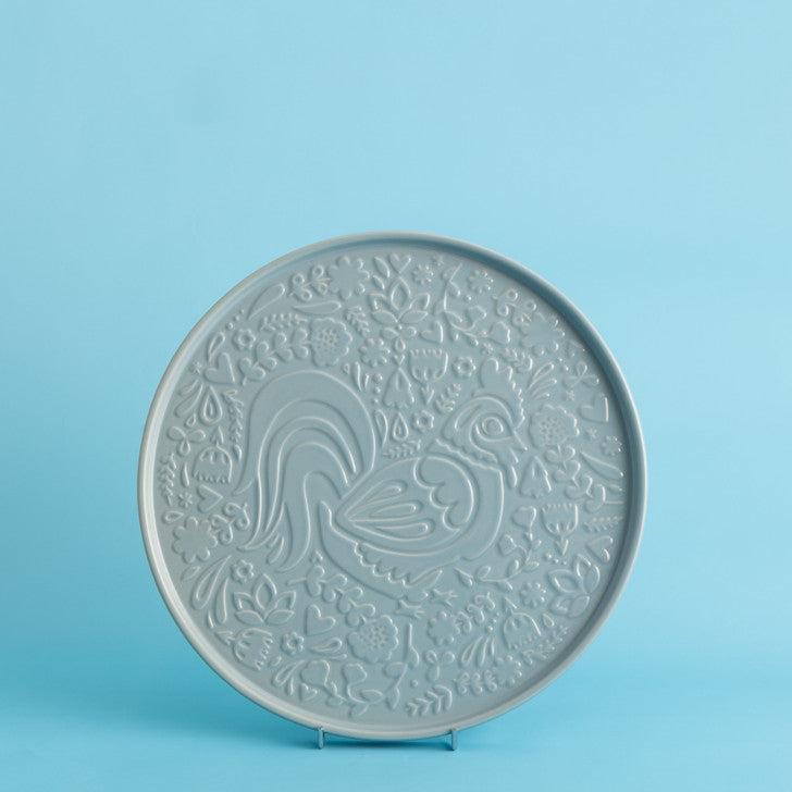 Home To Roost Blue Round Platter, 30 x 2cm