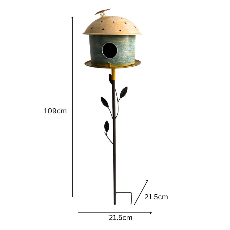 Birdhouse w/Leaf on Leafy Garden Stake 21.5x21.5x109cm