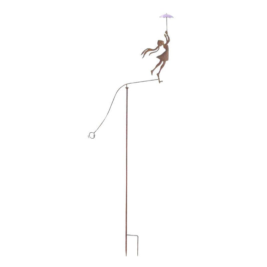 Girl w/ Umbrella Spinner/Balancing Garden Stake 76.5x11.5x158cm