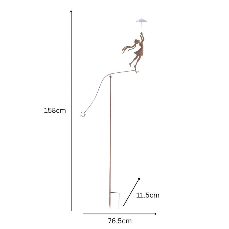 Girl w/ Umbrella Spinner/Balancing Garden Stake 76.5x11.5x158cm