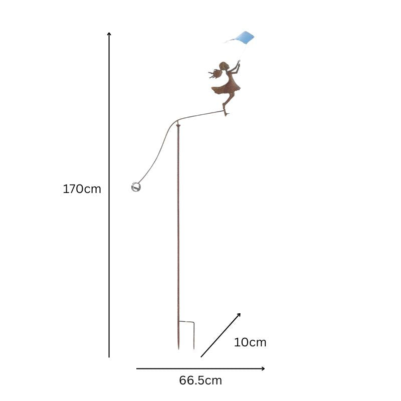 Girl w/Blue Kite Spinner/Balancing Garden Stake 72.5x10x170cm