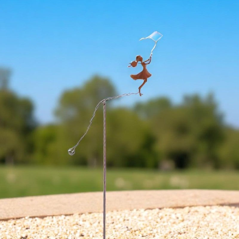 Girl w/Blue Kite Spinner/Balancing Garden Stake 72.5x10x170cm