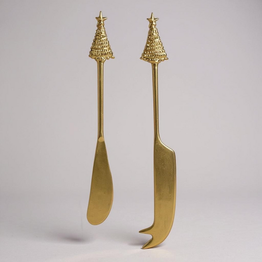 31R - Gold Xmas Tree Knife Set 2 Blk Gift Box