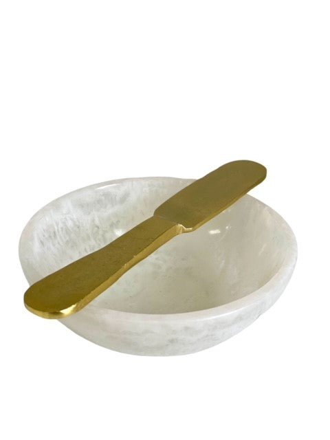 34A - Alabaster Resin Dip Bowl W/Knife