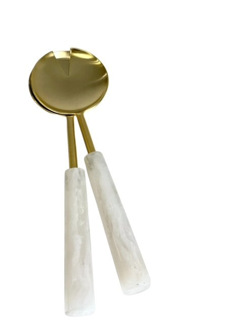 35A - Salad Servers Matt Gold /Alabaster