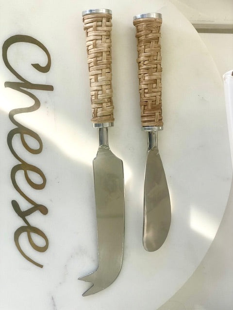 35T - Rattan Handle Cheese Set Of 2