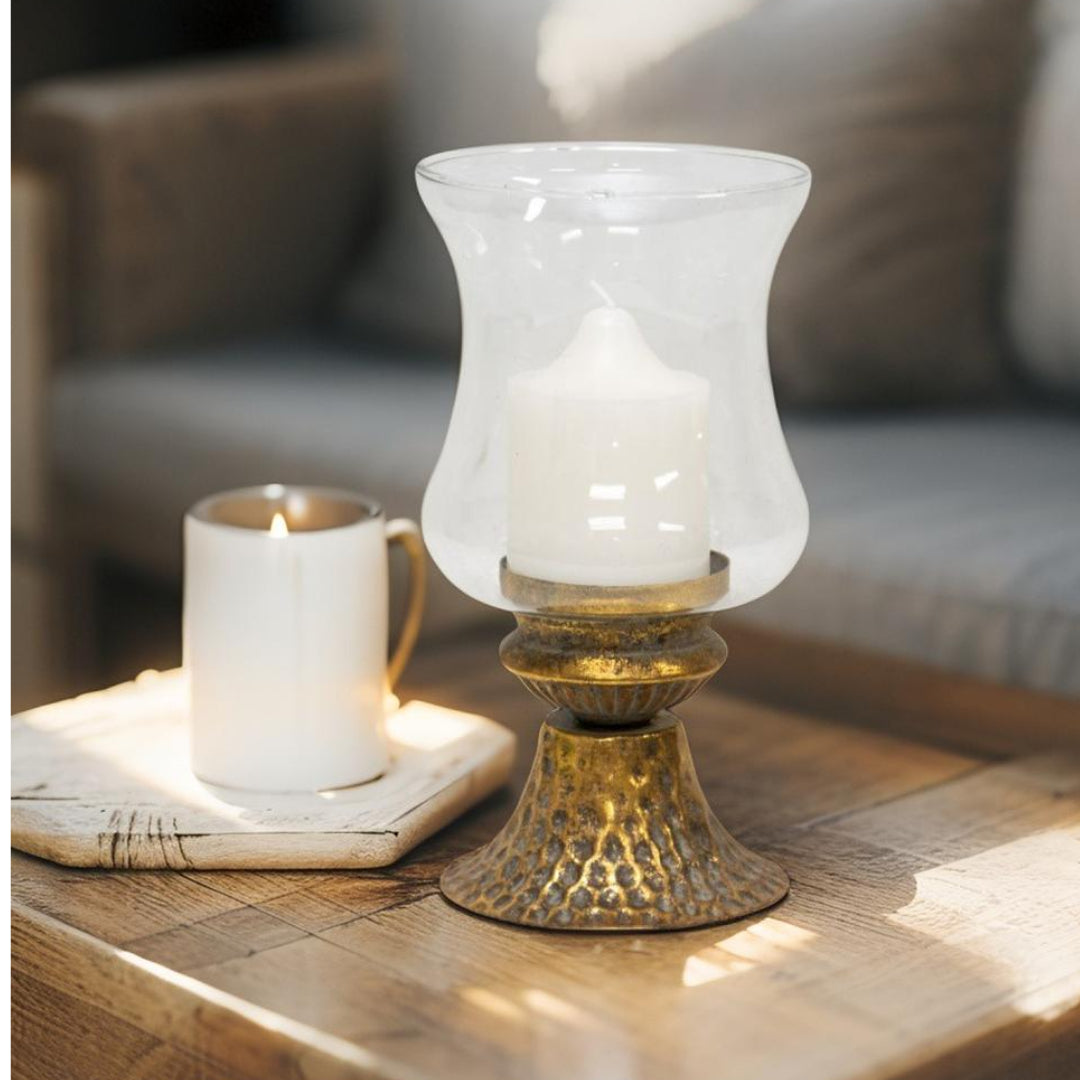 Lustre Footed Pressed - Metal Candleholder 13.5x13.5x25cm