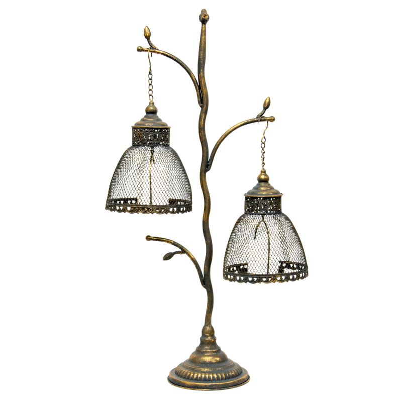 83cm Lustre Branched Stand w/2 ShadedPillar Candleholders 43x19x83cm