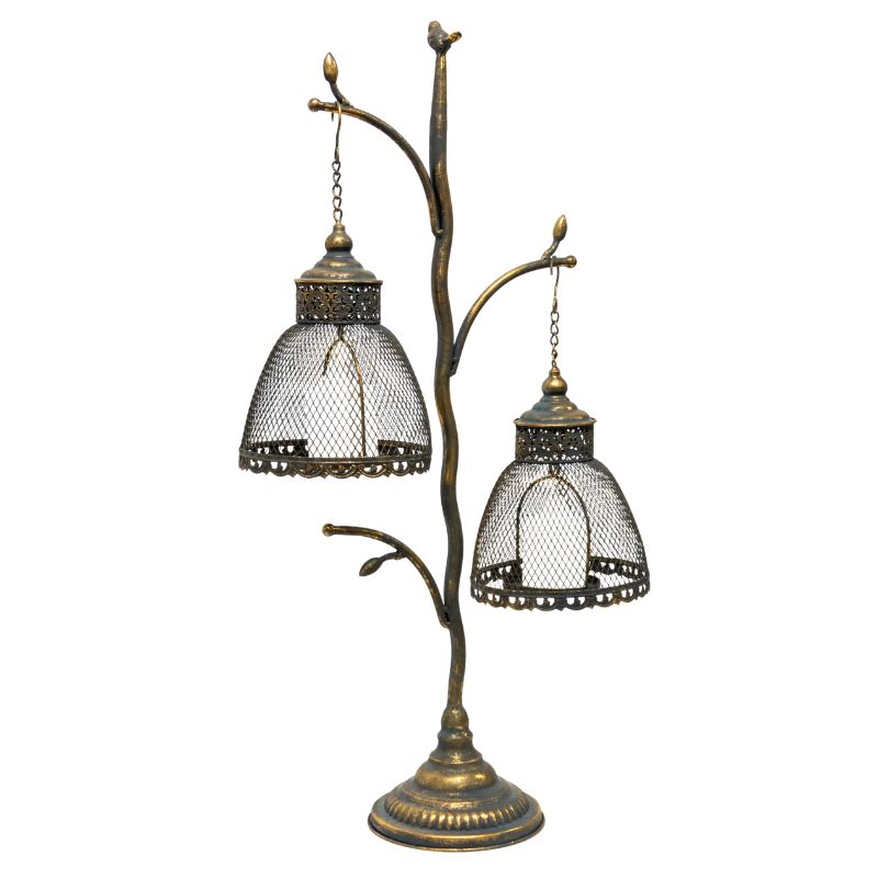 83cm Lustre Branched Stand w/2 ShadedPillar Candleholders 43x19x83cm