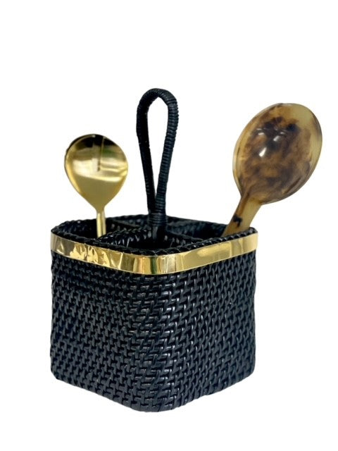 380B - St Barts Black And Gold Cutlery Caddy