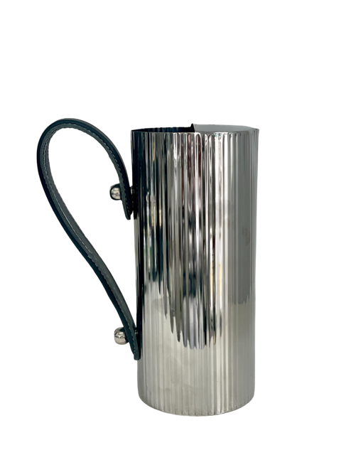 390F - Small Ridged Jug W/Black Leather Handle