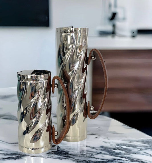 390J - Large Twist Jug W/Brown Leather Handle