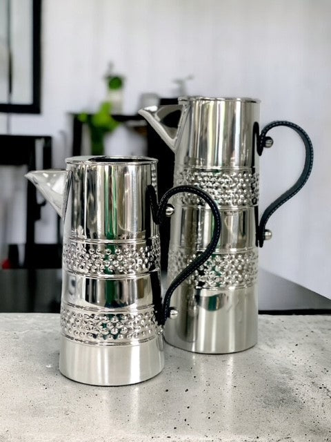 390R - Stainless Steel Double Band Dotted Jug Leather Handle Small