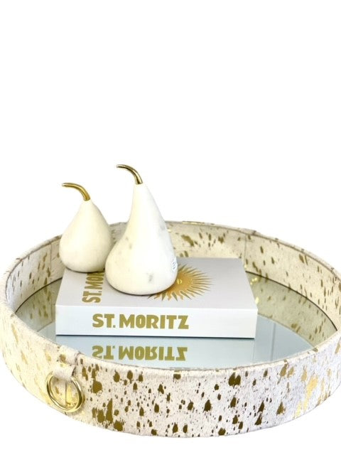 395G - Textured Cream And Gold Tray 46Cm