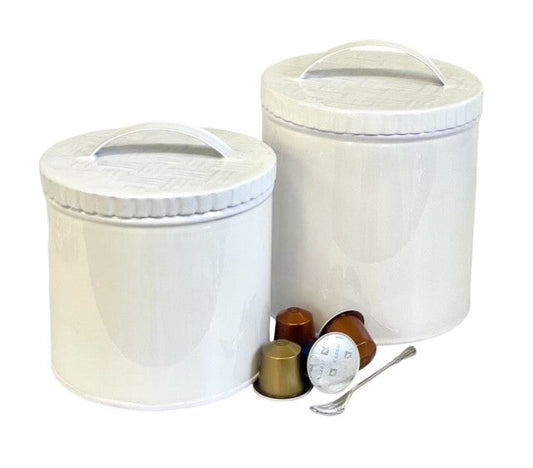 400P White Bamboo Pattern Cannister Large 15Cm