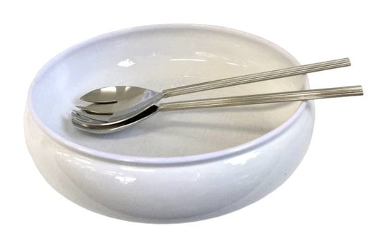 400N White Bamboo Pattern Salad Low Bowl 28Cm