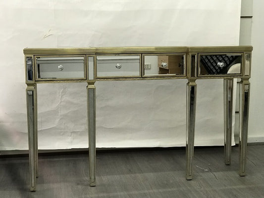 Console Mirrored Antiqued Ribbed. Last One, Floor Stock Left, Half Price., Console Embraces The Glamour Of Hollywood And Art Deco Inspiration