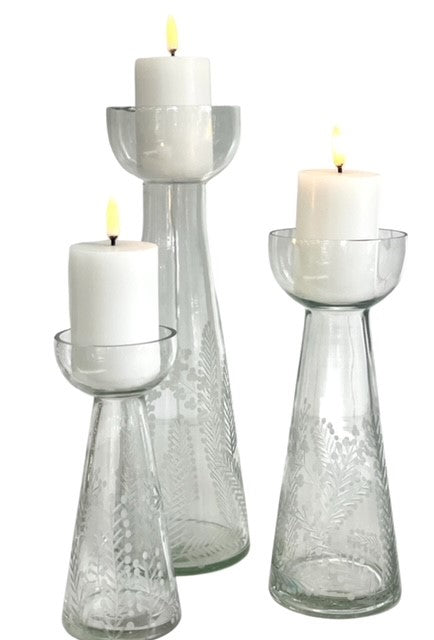 416 - Medium Cone Etched Wattle Candlestick 23Cm