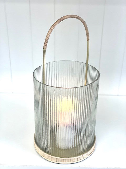 433 - Lantern:Small Clear Ribbed Glass 26Cm