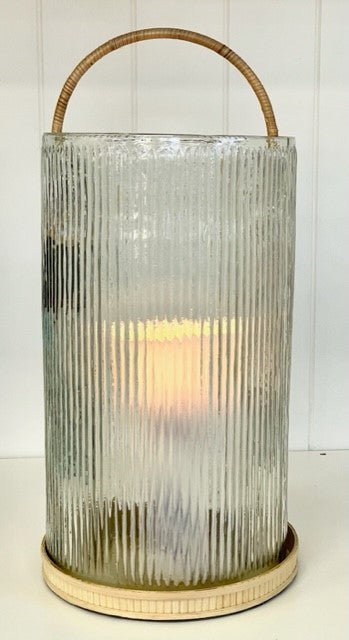 434 - Lantern:Large Clear Ribbed Glass 36Cm