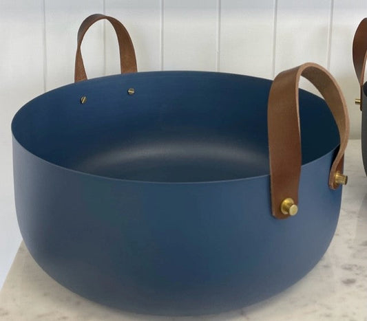 451A - Powder Coated Bowl: Blue W/Leather