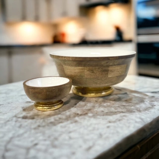 456H - Timber Round Bowl Cream Gold Base 15X10C