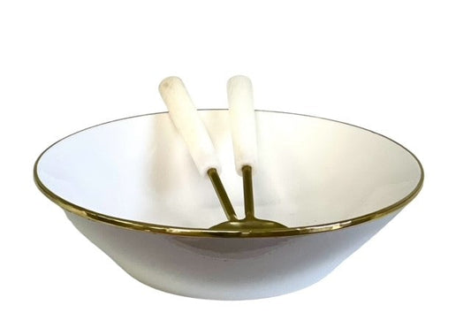 457F Limitée Ceramic Large Bowl White W/Gold Rim 42 X10