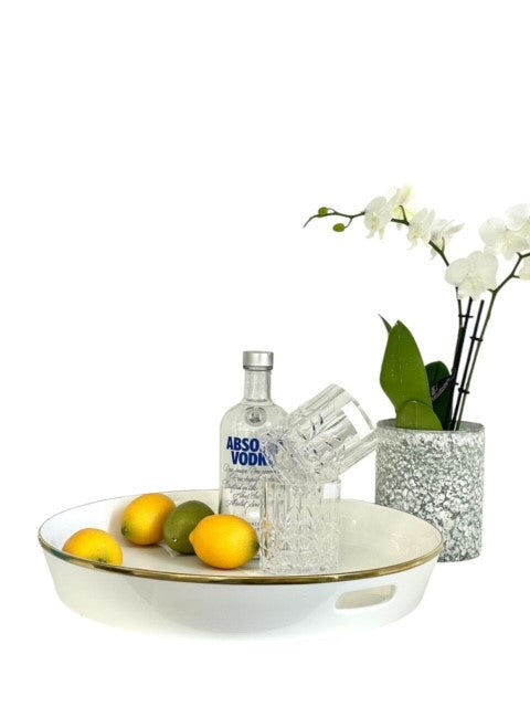 457G Limitée Ceramic Tray White W/Gold  Rim 42X7Cm