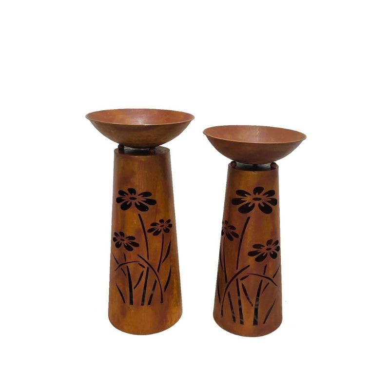 Nested 2 Planter Bowls on Pillar Base Flower Pattern 40x83cm
