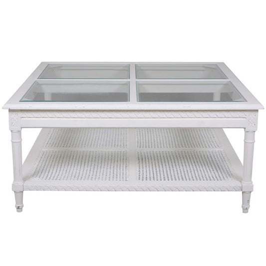 Polo Square Coffee Table White Flat Packed 110. Hamptons Style White Coffee Table With Rattan Shelf And Elegant 4 Panel Glass Top