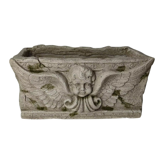 Aged Rectangular Planter w/Angel 37x19.5x18cm