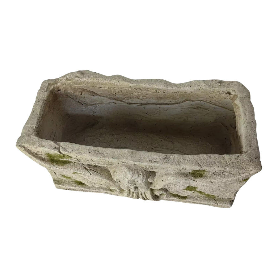 Aged Rectangular Planter w/Angel 37x19.5x18cm