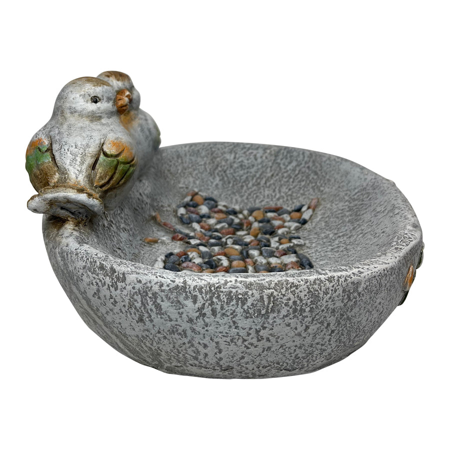 Birdbath w/Colour Birds/Flowers/Pebble Butterfly 40x30x20cm