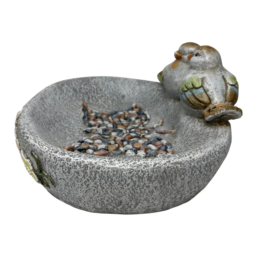 Birdbath w/Colour Birds/Flowers/Pebble Butterfly 40x30x20cm