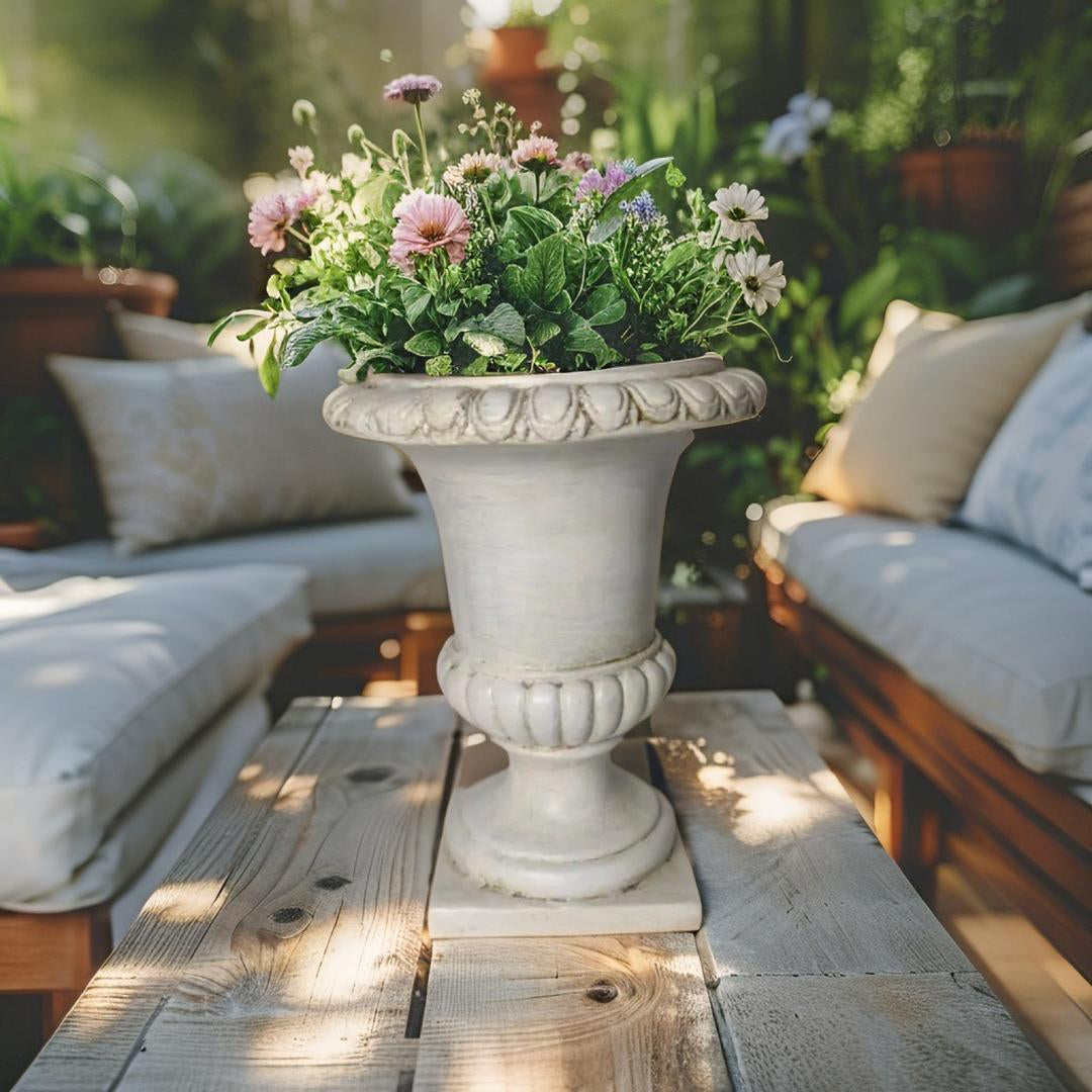 Elaborate Off-White Distressed Roman Planter 24x24x30.5cm