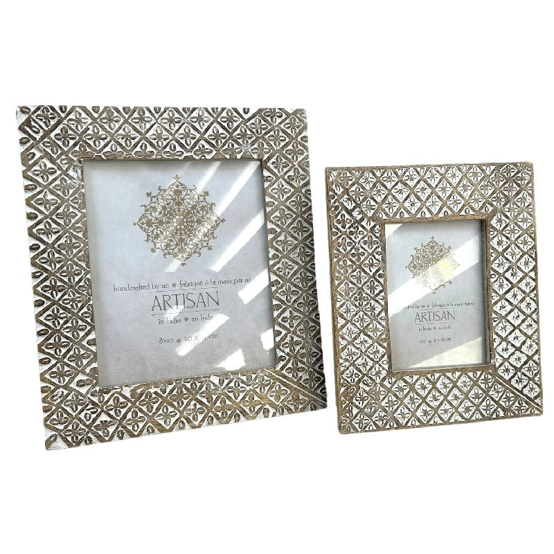 Handcrafted 5x7" Mango Wood 'Diamond Flower' Photoframe 24x1.5x29cm