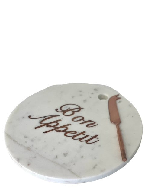 54C - Round Marble Bon Apetite/Cheese  W/Knife 30Cm