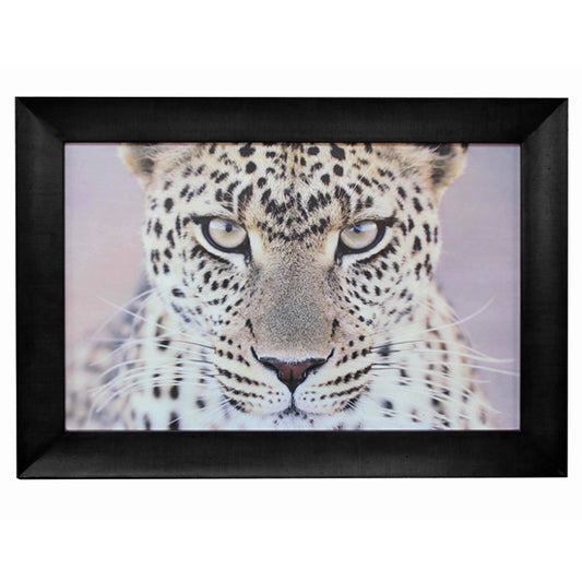 Leopard Portrait Wall Art 110X80Cmh. African-Themed Artwork. Solid Hardwood Frame. High Quality Appearance.