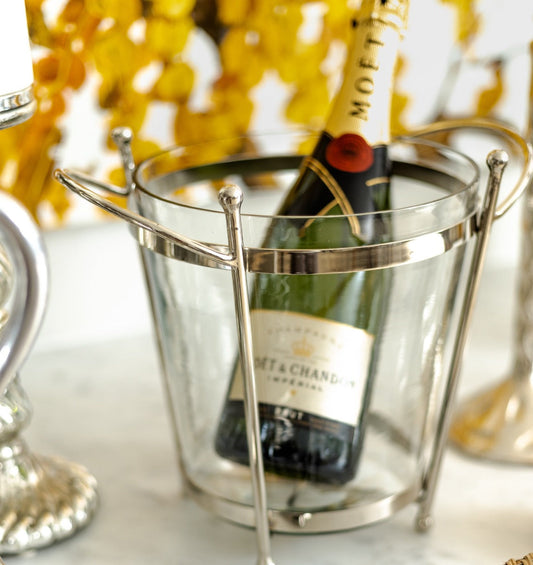 63C - Carrington Glass Nickle Stand Ice Bucket