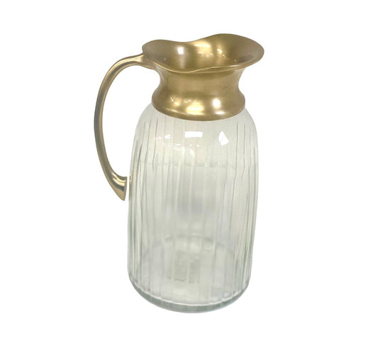 63D - Glass Ribbed Water Jug Gold Handle