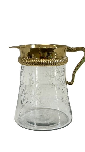 64D Gold And Etched Floral Glass Jug/Pitcher
