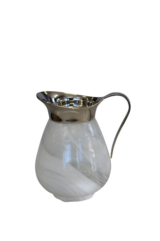 64B - White Milk Gls Nickel Water Pitcher/Jug