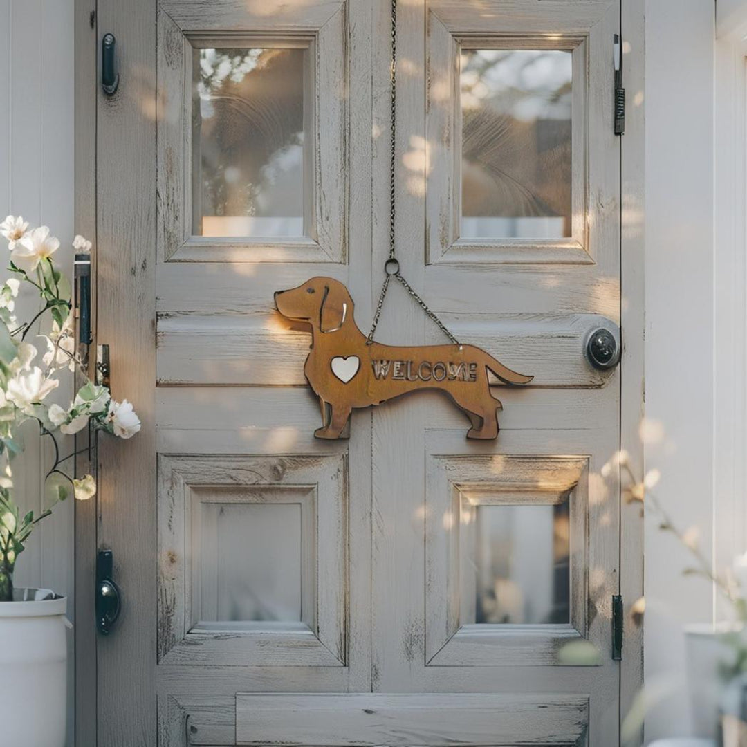 Hanging Laser Cut Welcome Dog w/Heart 47x0.64x29cm (2)