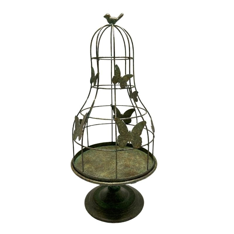 Distressed Green Footed Cloche w/Butterflies 30x30x67cm